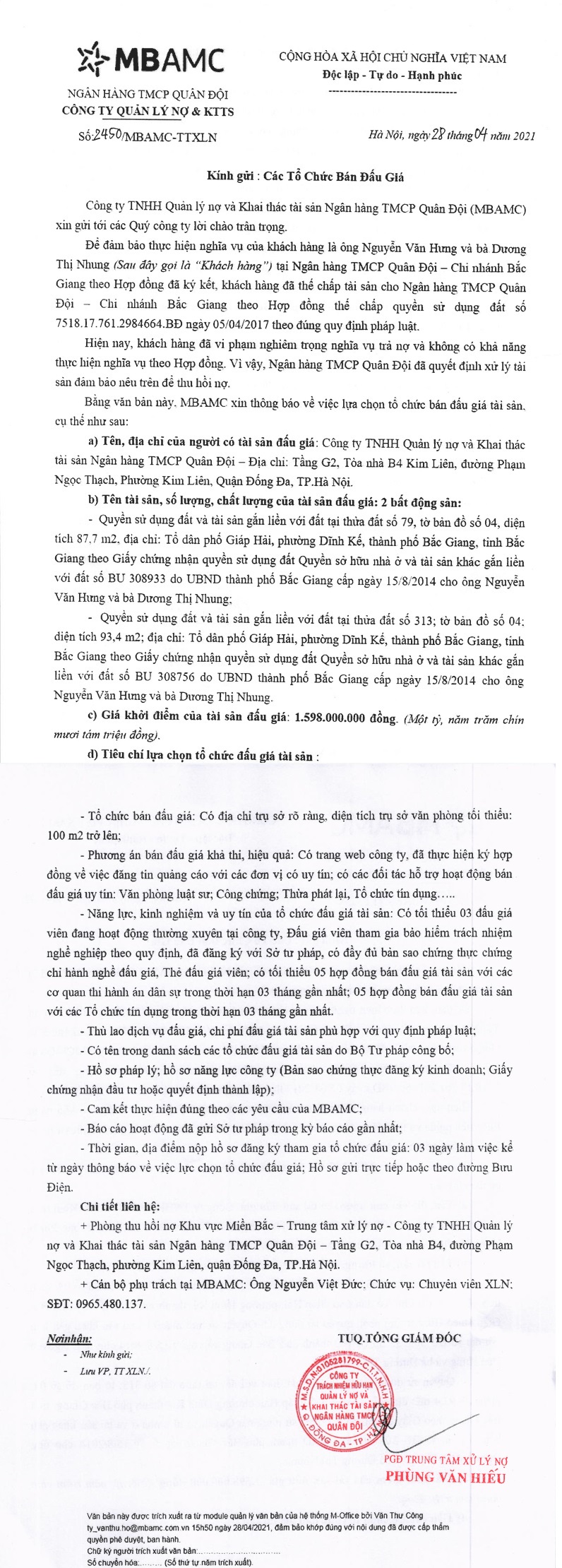Ảnh chụp văn bản thông báo, trang 1
