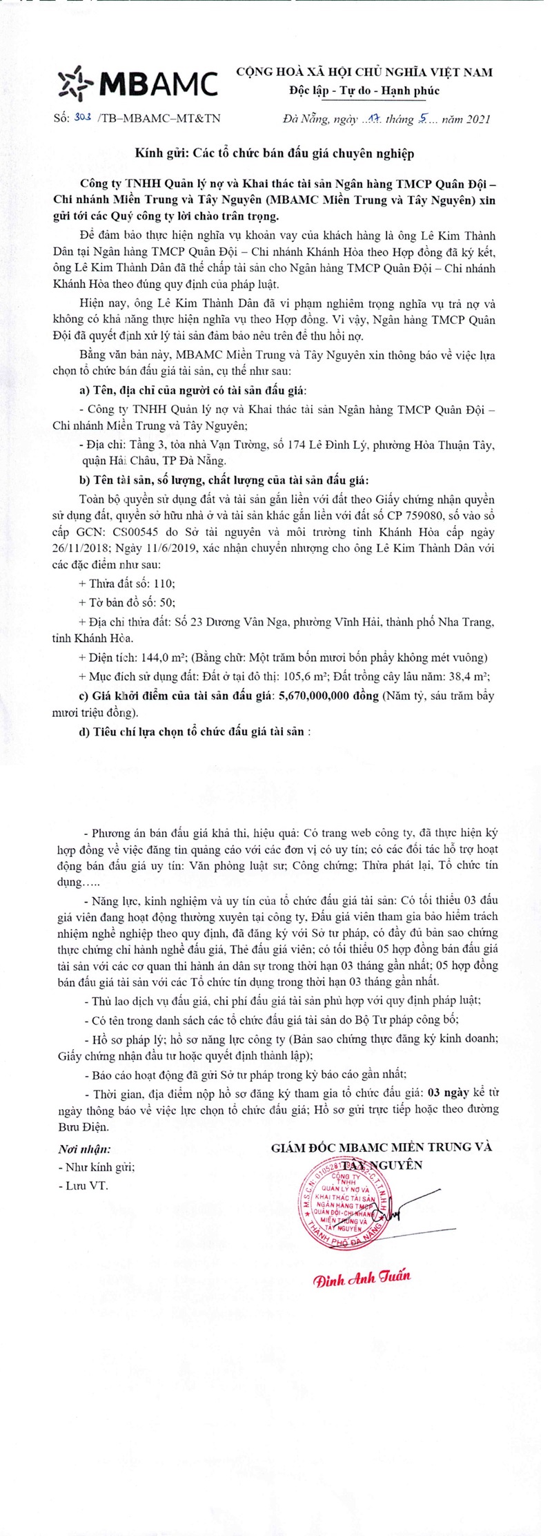 Ảnh chụp văn bản thông báo, trang 1