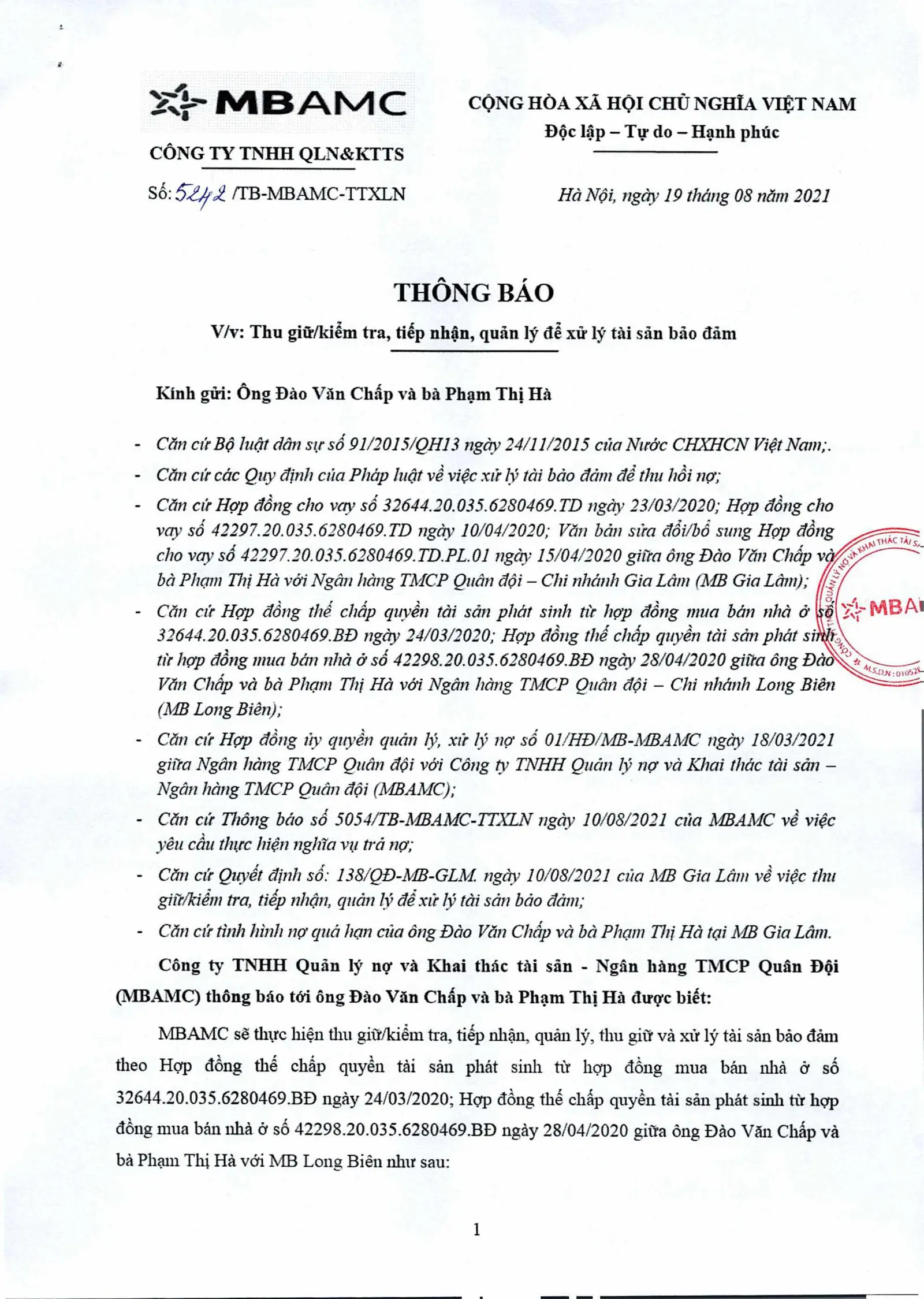 Ảnh chụp văn bản thông báo, trang 1