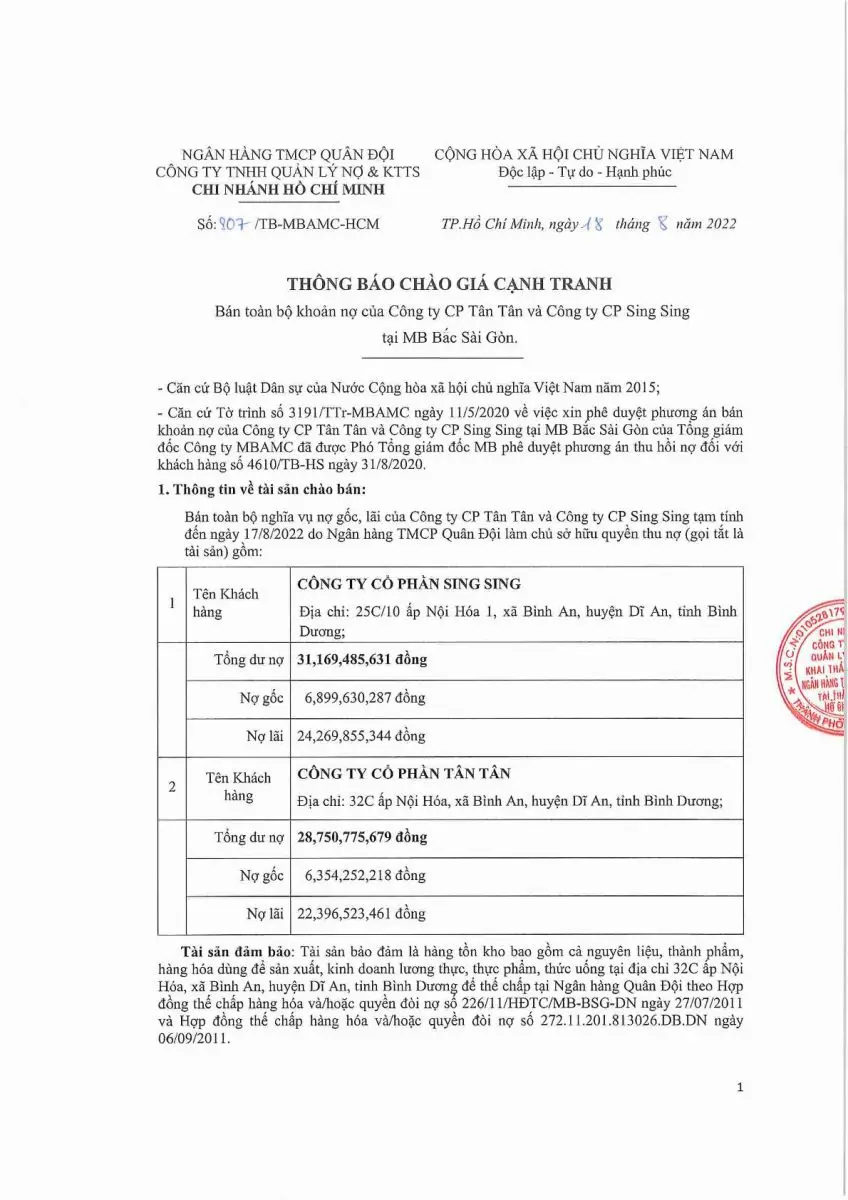 Ảnh chụp văn bản thông báo, trang 1
