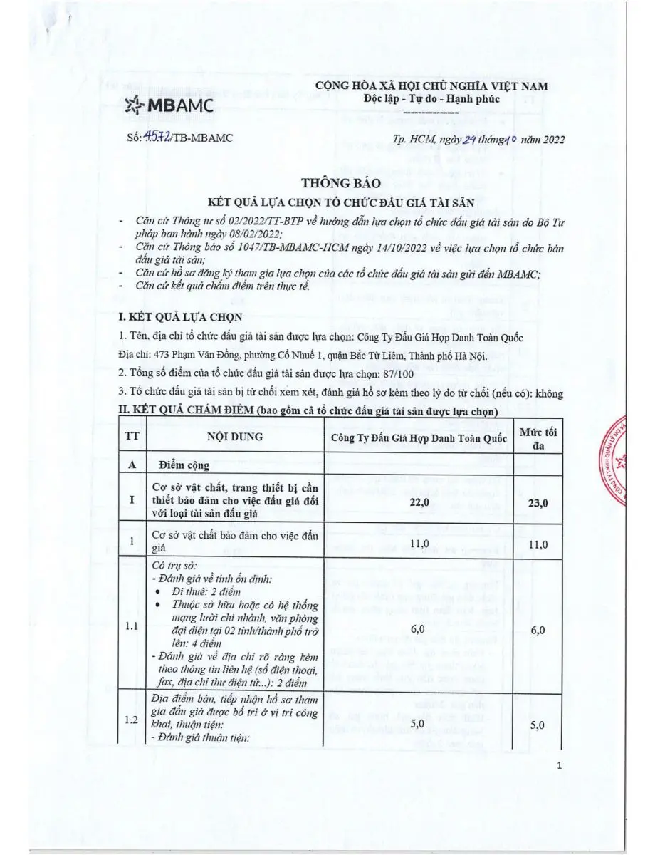 Ảnh chụp văn bản thông báo, trang 1