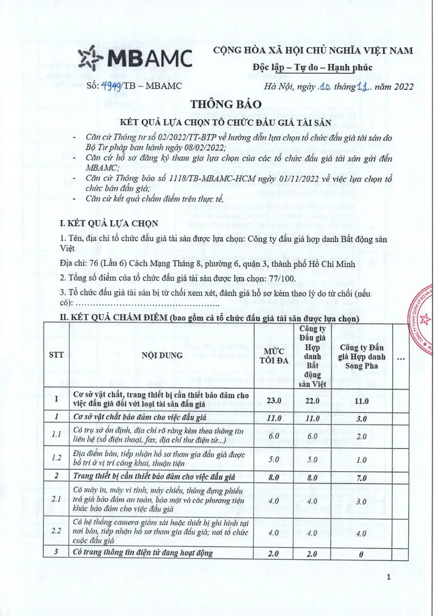 Ảnh chụp văn bản thông báo, trang 1