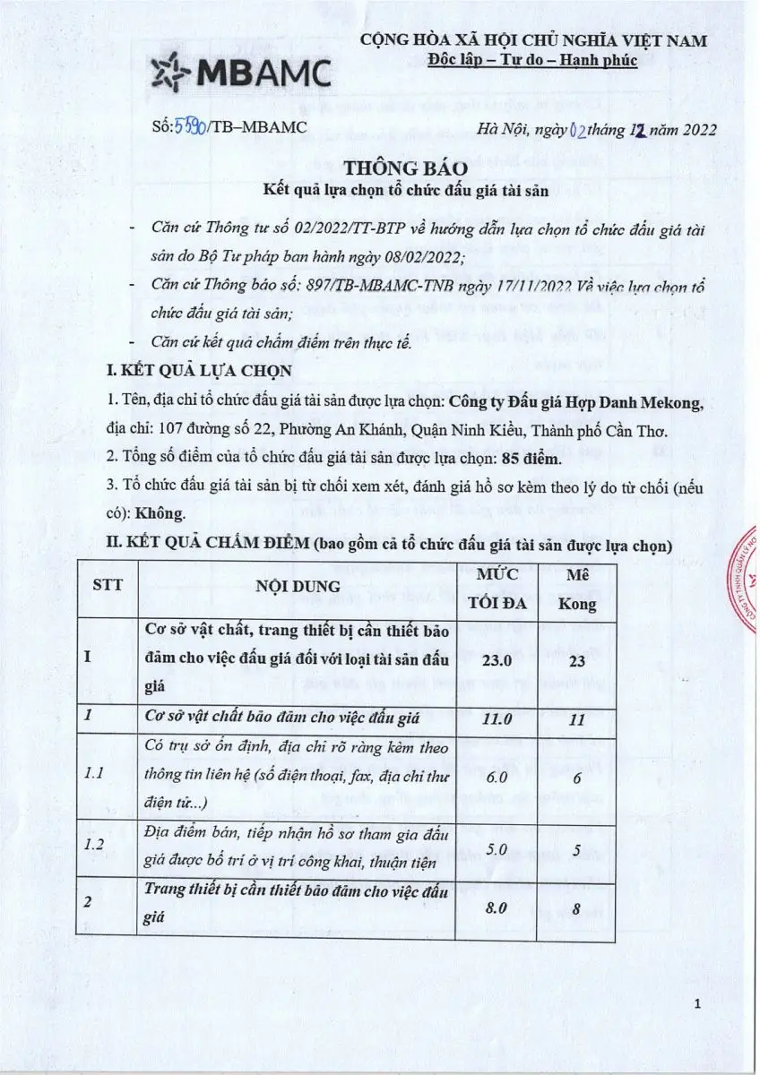 Ảnh chụp văn bản thông báo, trang 1
