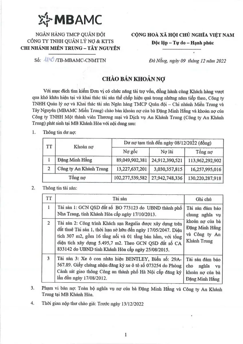 Ảnh chụp văn bản thông báo, trang 1