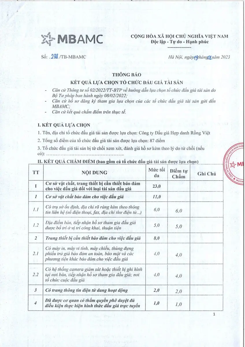 Ảnh chụp văn bản thông báo, trang 1