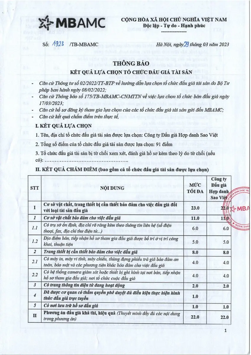 Ảnh chụp văn bản thông báo, trang 1