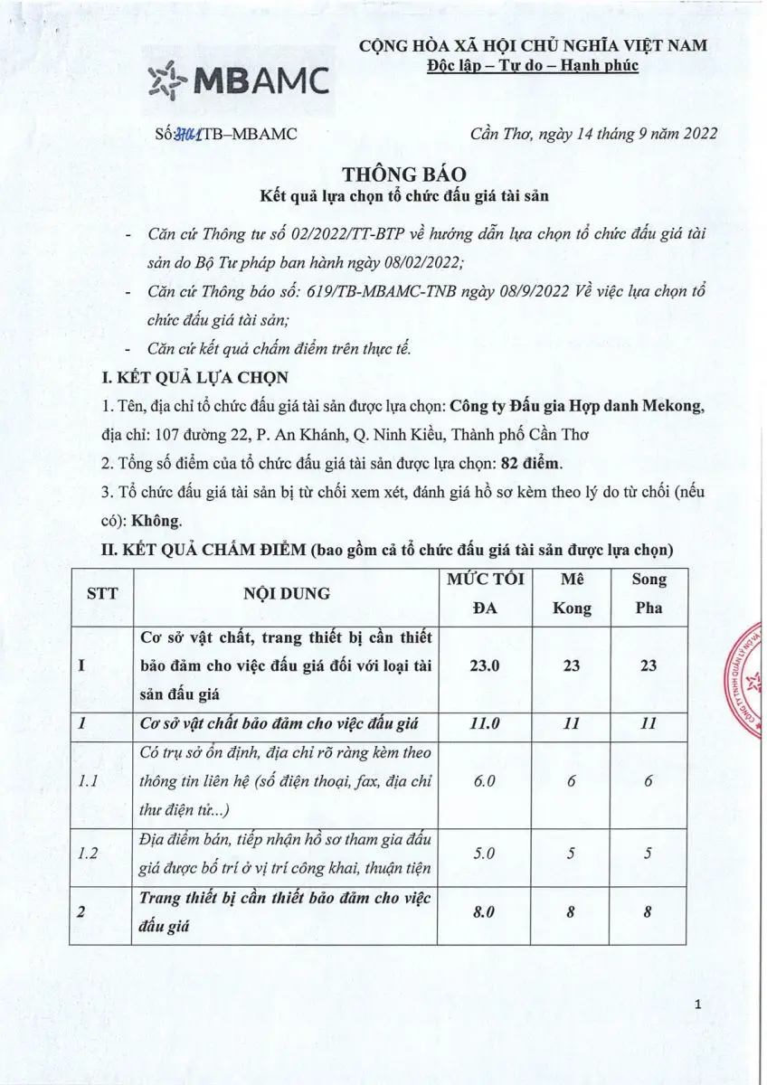 Ảnh chụp văn bản thông báo, trang 1