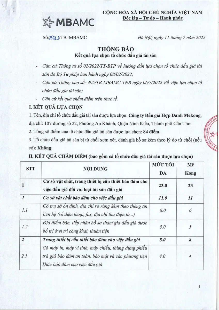 Ảnh chụp văn bản thông báo, trang 1