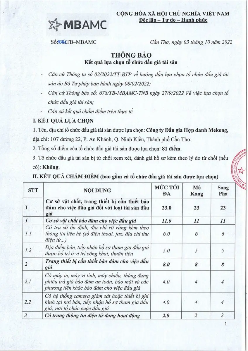 Ảnh chụp văn bản thông báo, trang 1