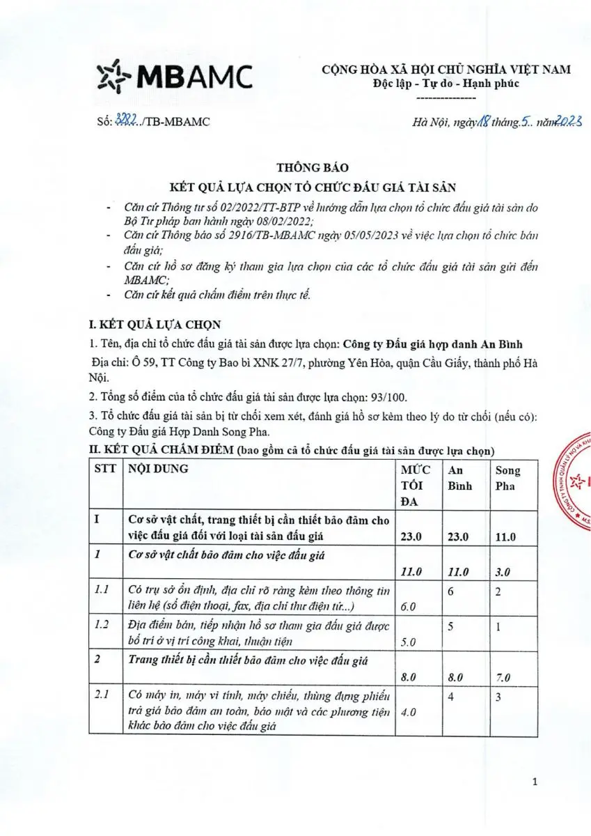 Ảnh chụp văn bản thông báo, trang 1