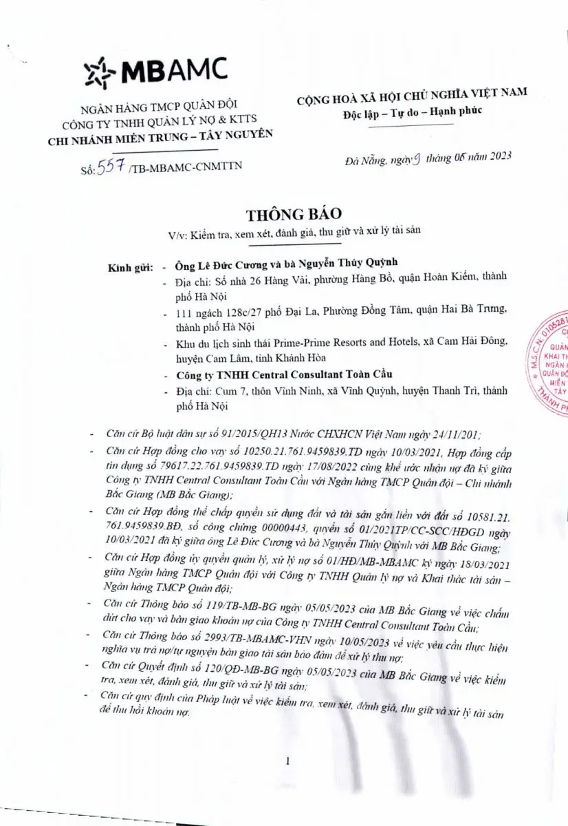Ảnh chụp văn bản thông báo, trang 1
