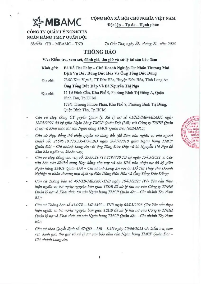 Ảnh chụp văn bản thông báo, trang 1