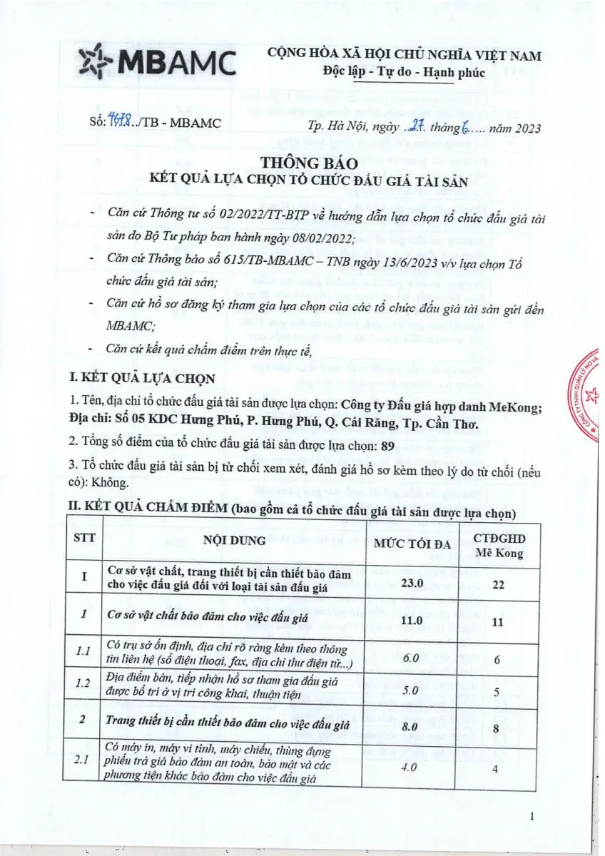 Ảnh chụp văn bản thông báo, trang 1