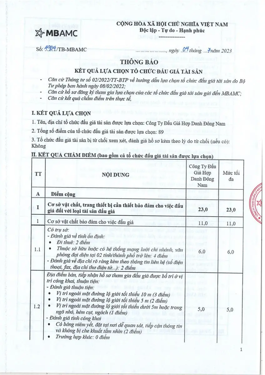 Ảnh chụp văn bản thông báo, trang 1