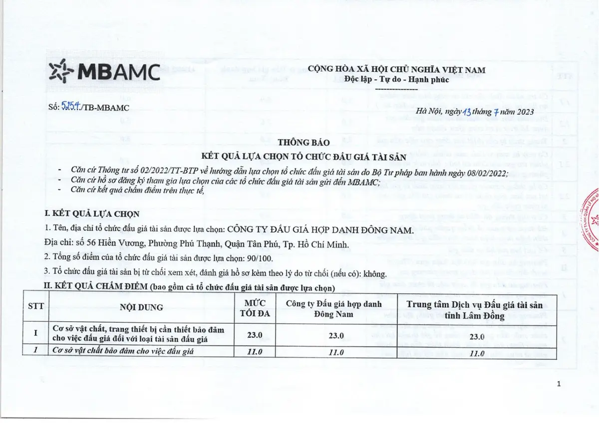 Ảnh chụp văn bản thông báo, trang 1