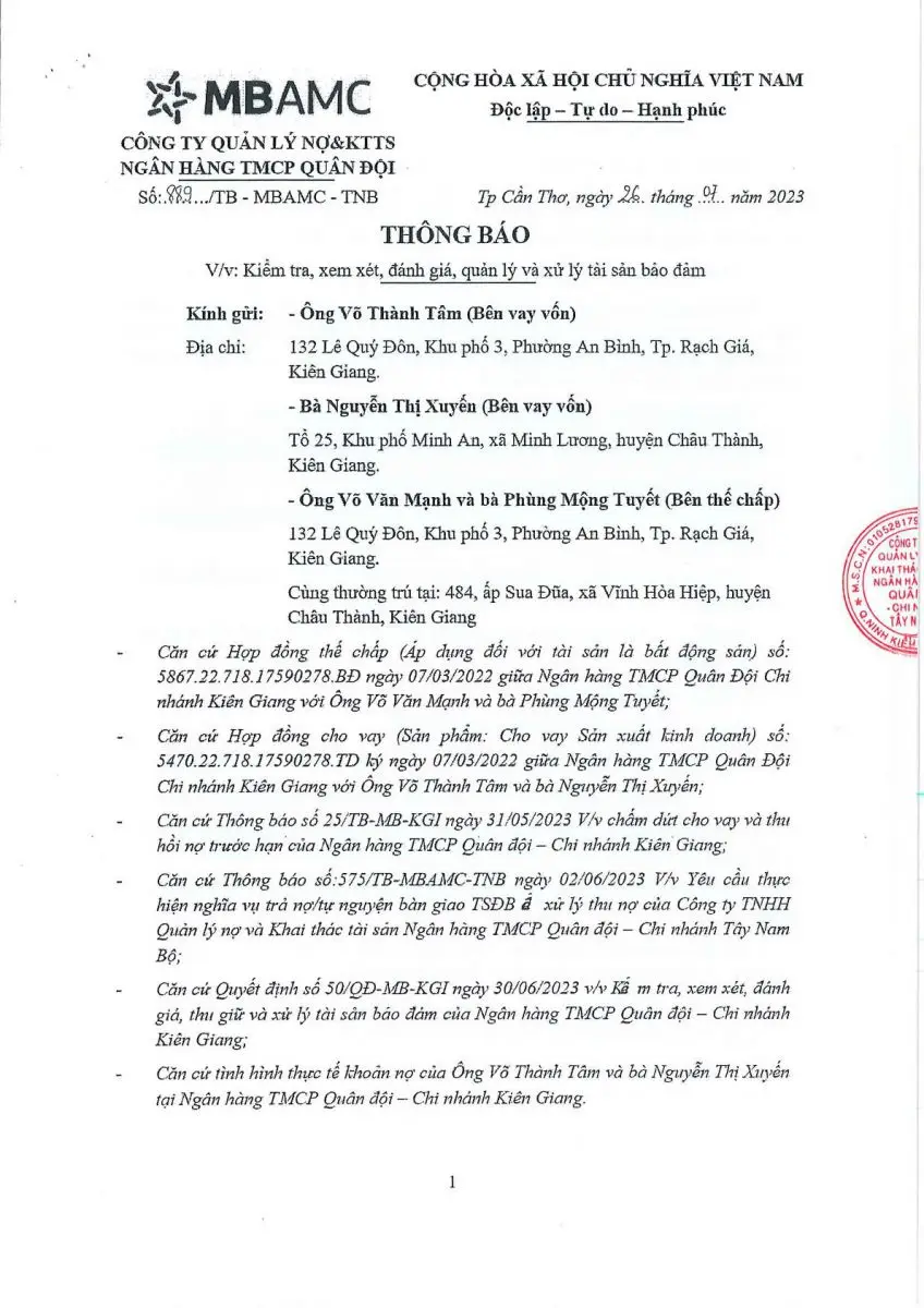 Ảnh chụp văn bản thông báo, trang 1