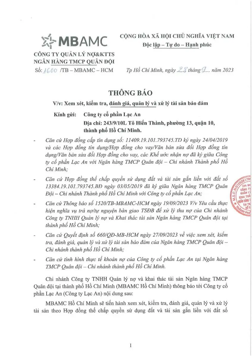 Ảnh chụp văn bản thông báo, trang 1