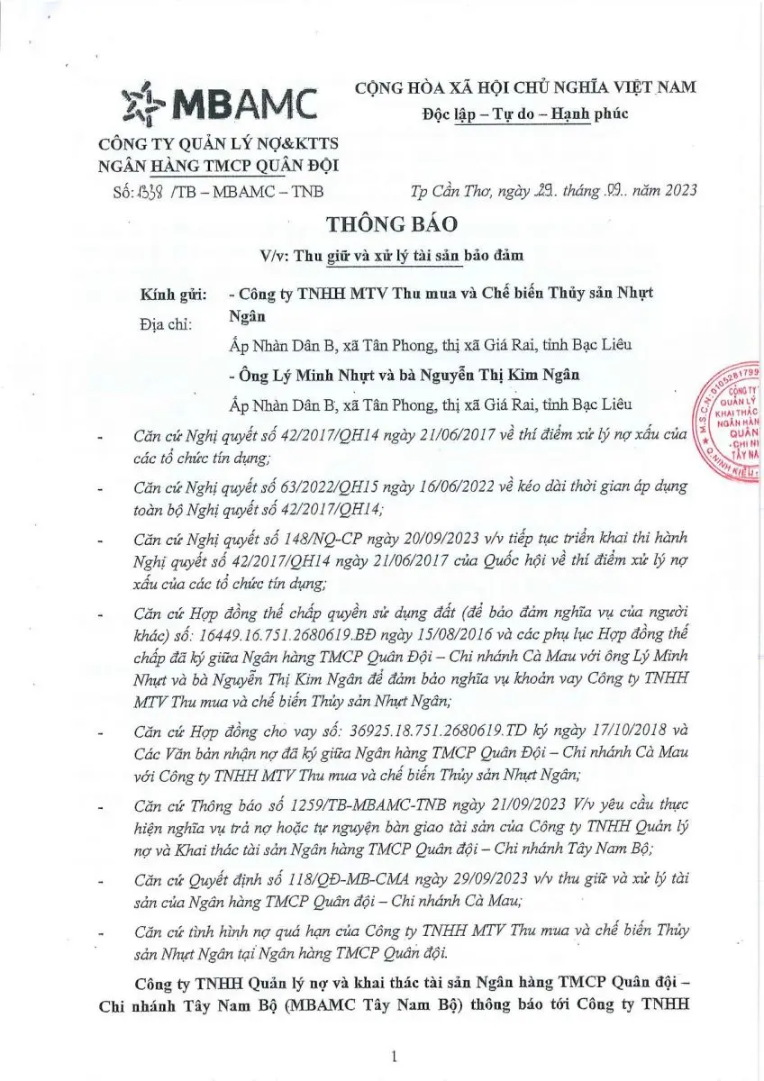 Ảnh chụp văn bản thông báo, trang 1