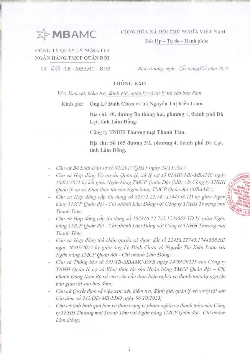 Ảnh chụp văn bản thông báo, trang 1