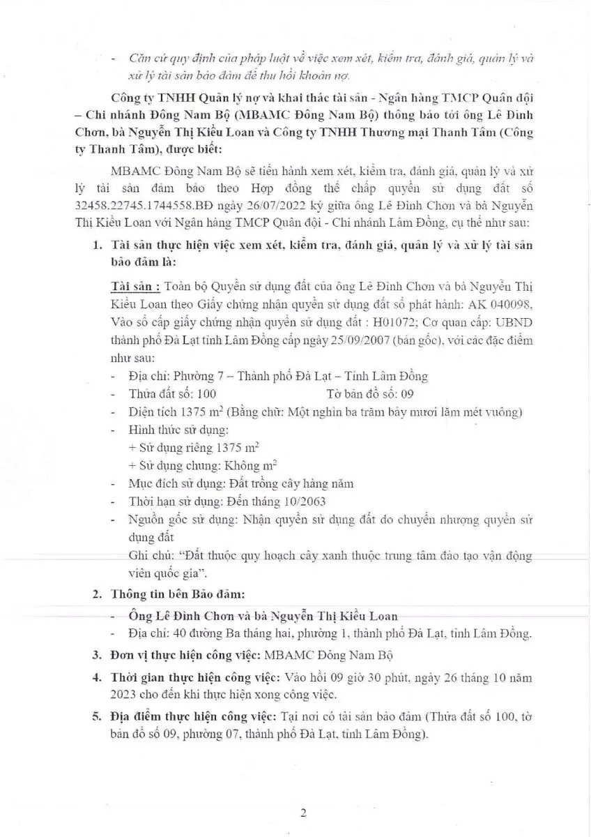 Ảnh chụp văn bản thông báo, trang 2