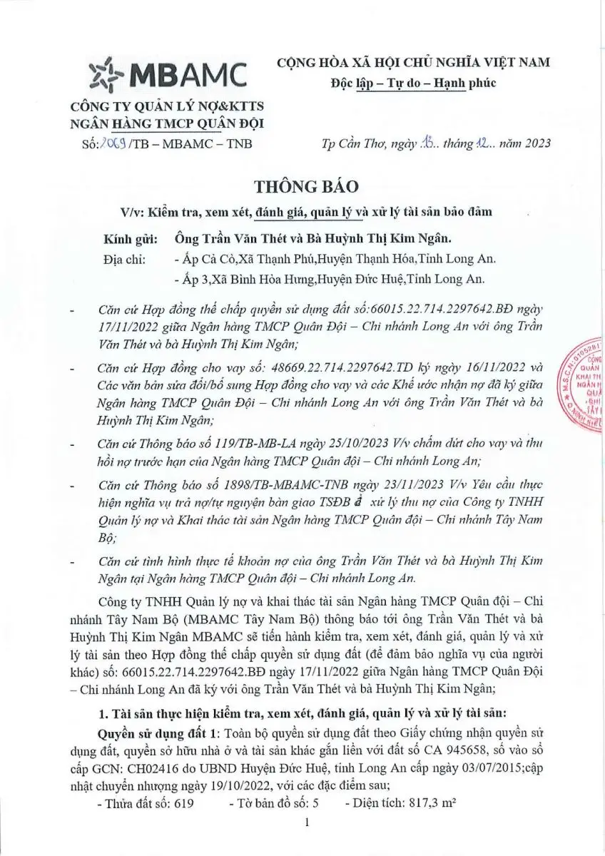 Ảnh chụp văn bản thông báo, trang 1