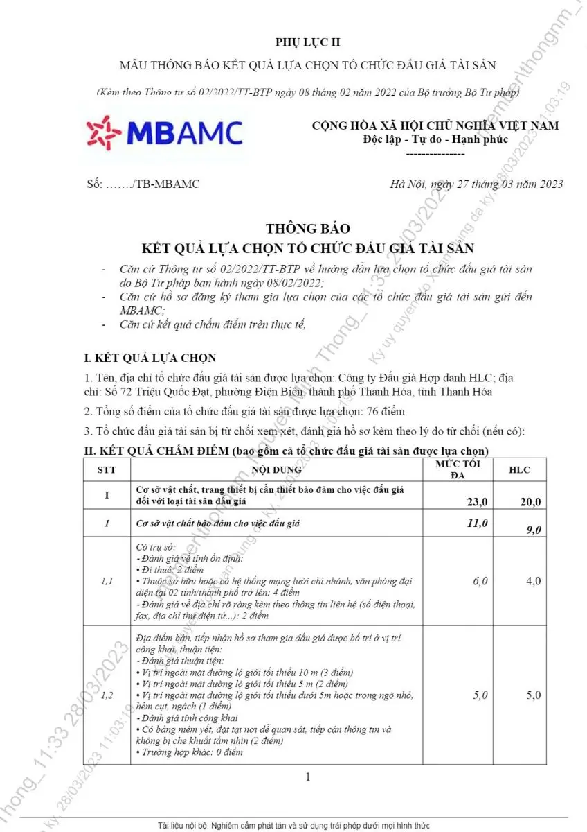 Ảnh chụp văn bản thông báo, trang 1