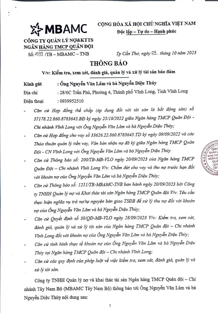 Ảnh chụp văn bản thông báo, trang 1