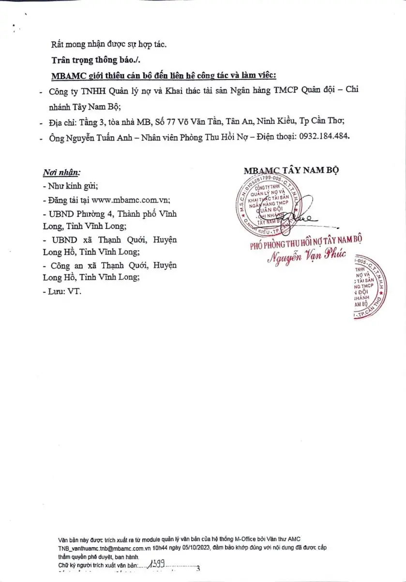 Ảnh chụp văn bản thông báo, trang 3