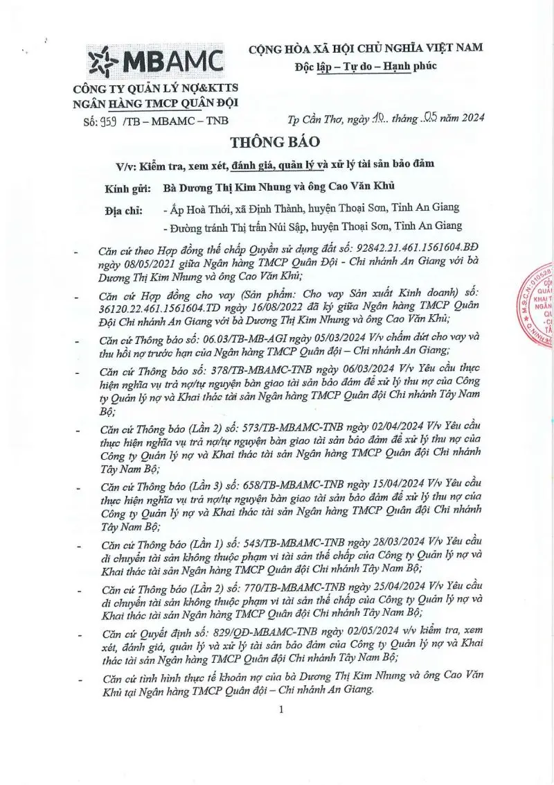 Ảnh chụp văn bản thông báo, trang 1