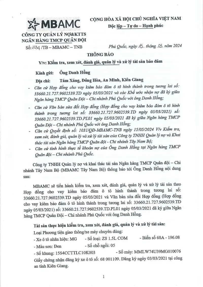 Ảnh chụp văn bản thông báo, trang 1