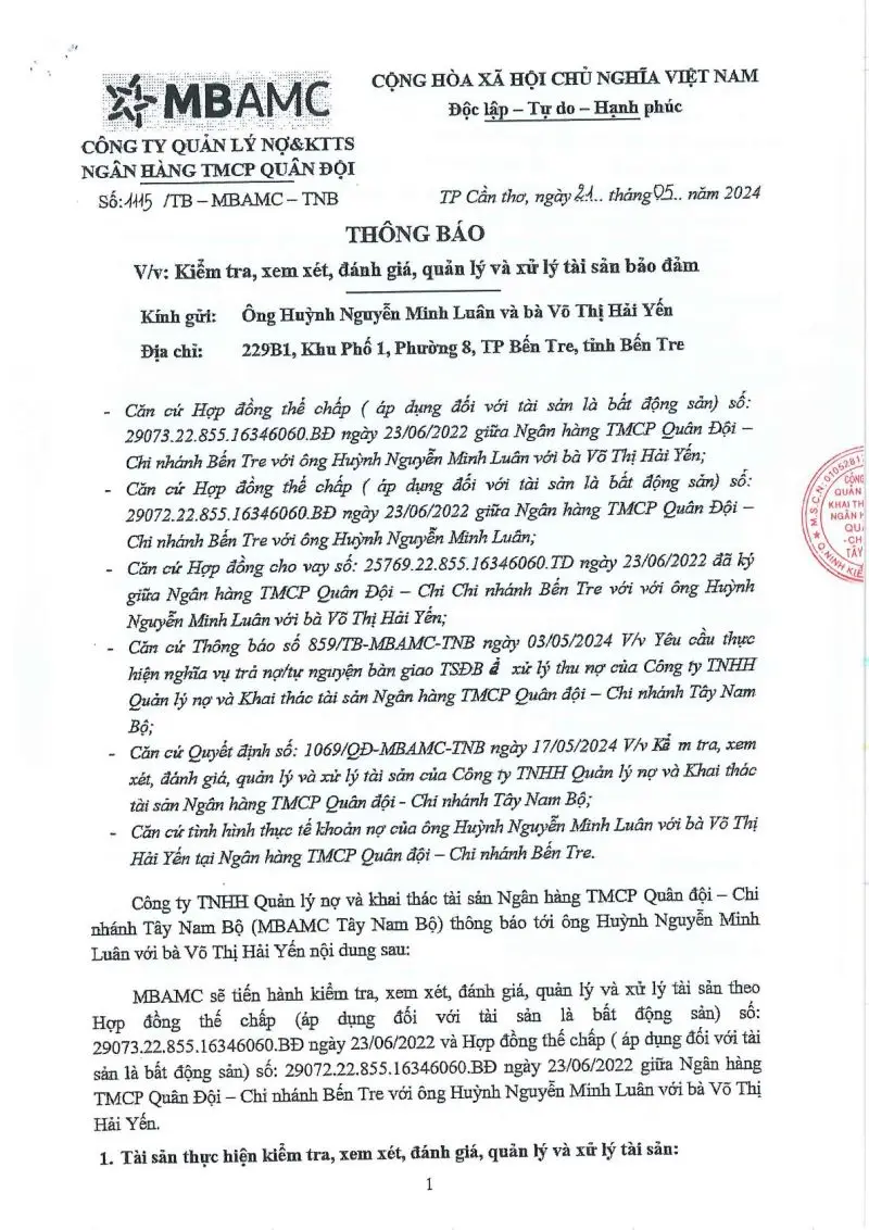 Ảnh chụp văn bản thông báo, trang 1
