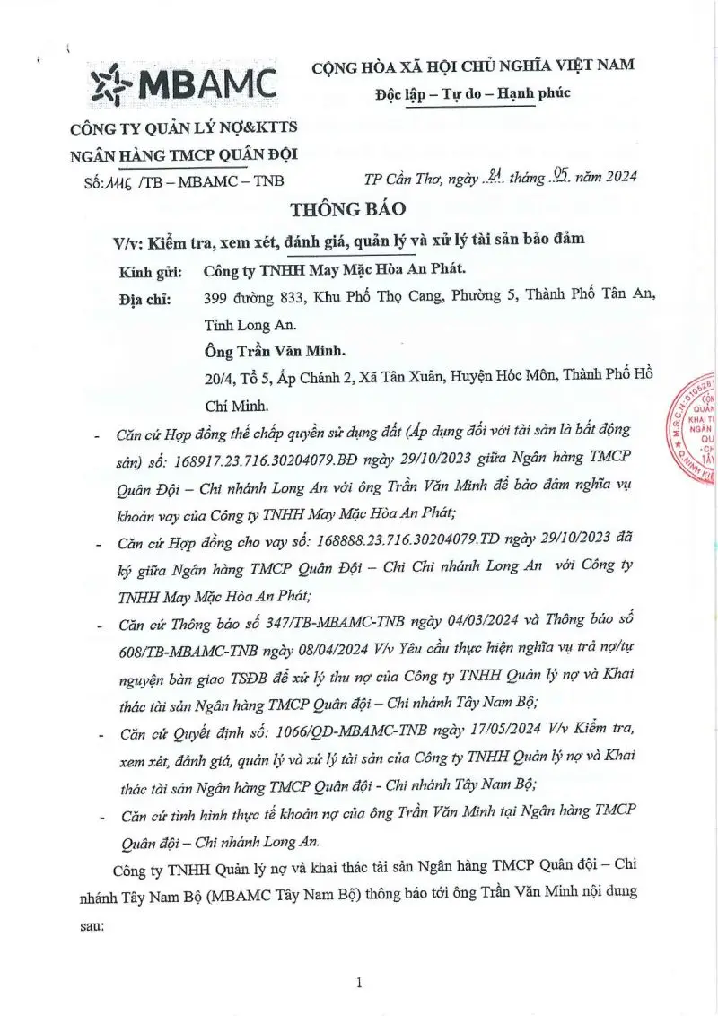 Ảnh chụp văn bản thông báo, trang 1