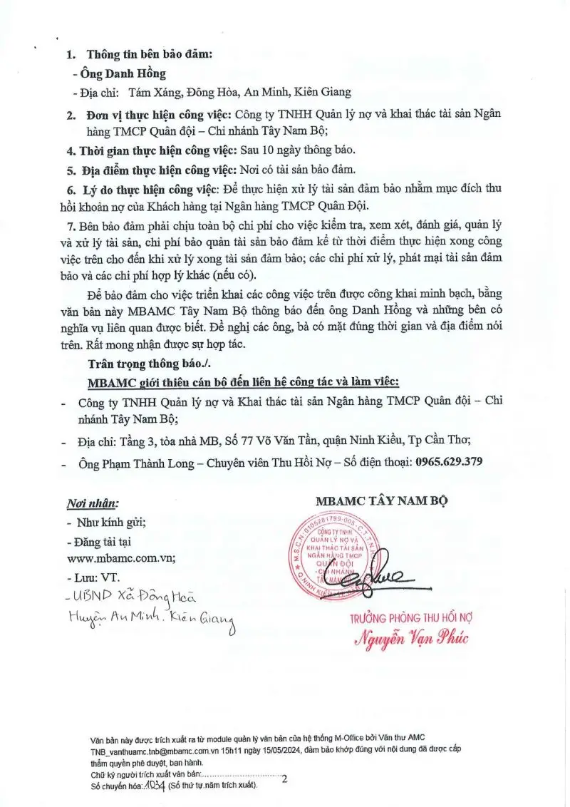 Ảnh chụp văn bản thông báo, trang 2