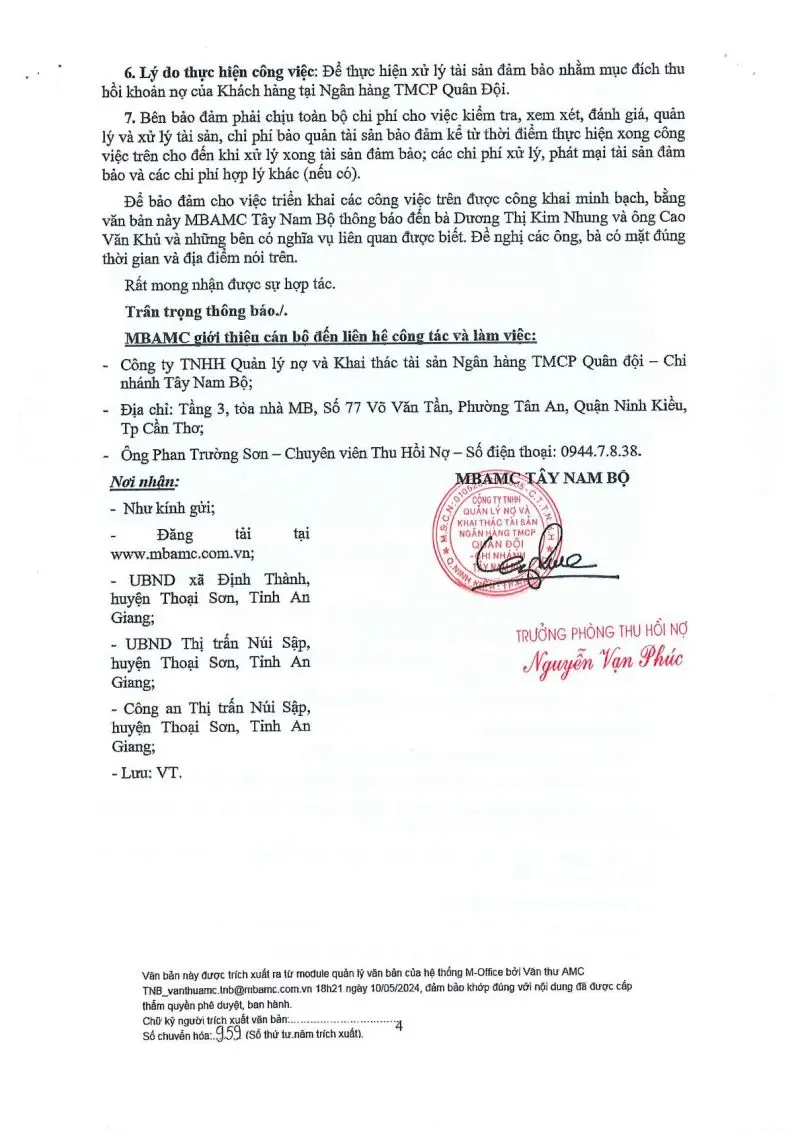 Ảnh chụp văn bản thông báo, trang 4