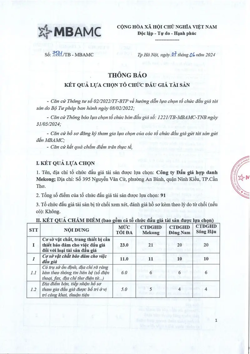Ảnh chụp văn bản thông báo, trang 1