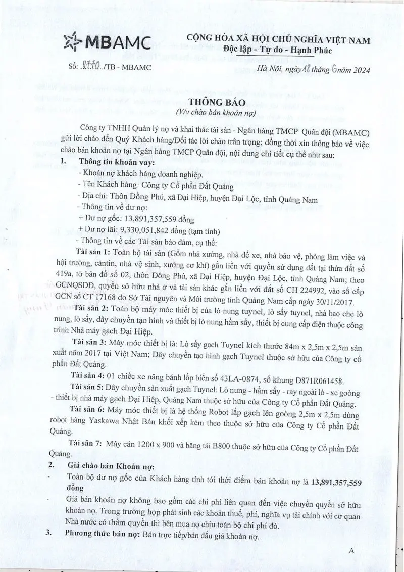 Ảnh chụp văn bản thông báo, trang 1