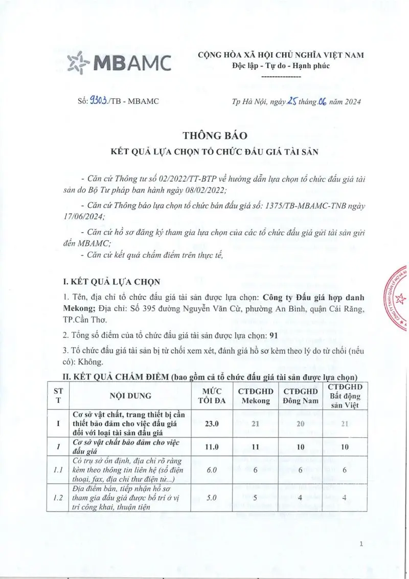 Ảnh chụp văn bản thông báo, trang 1