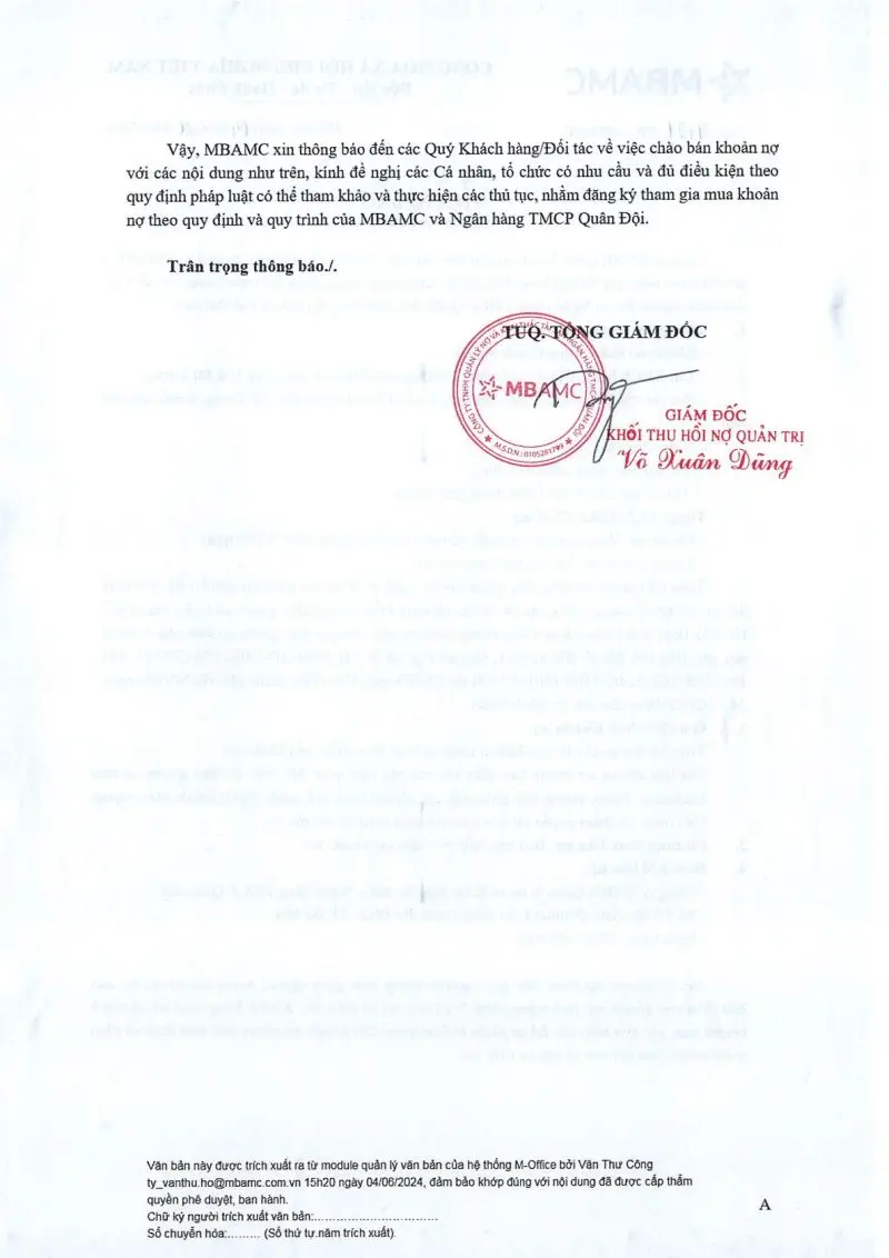 Ảnh chụp văn bản thông báo, trang 2