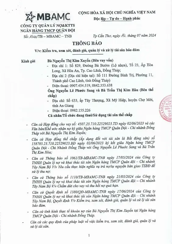 Ảnh chụp văn bản thông báo, trang 1