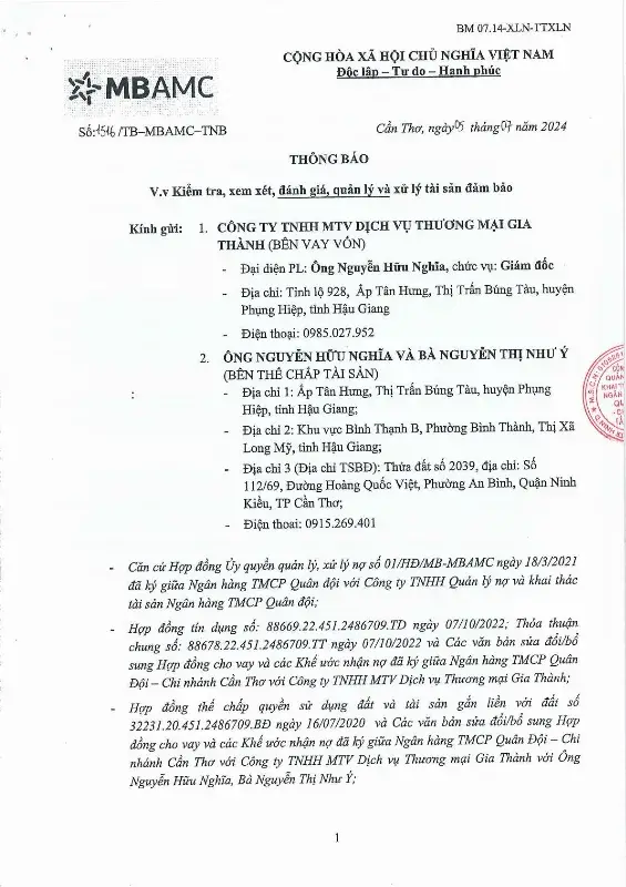 Ảnh chụp văn bản thông báo, trang 1