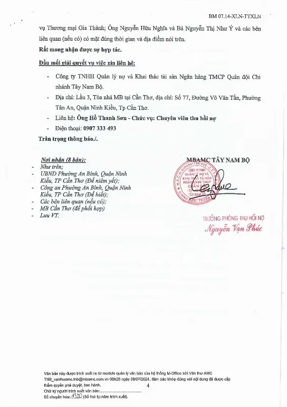 Ảnh chụp văn bản thông báo, trang 4
