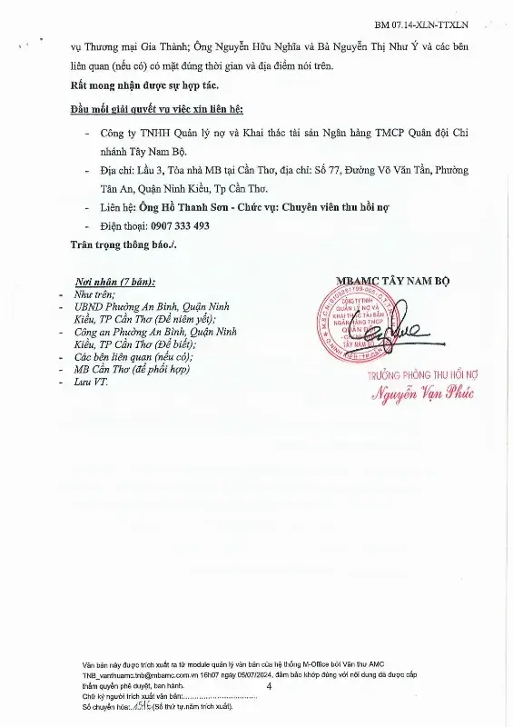 Ảnh chụp văn bản thông báo, trang 4