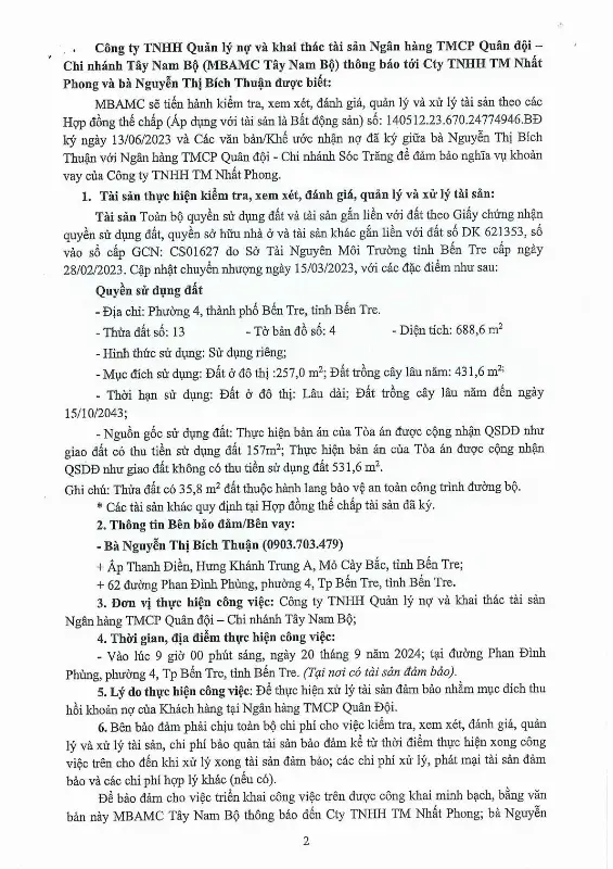 Ảnh chụp văn bản thông báo, trang 2