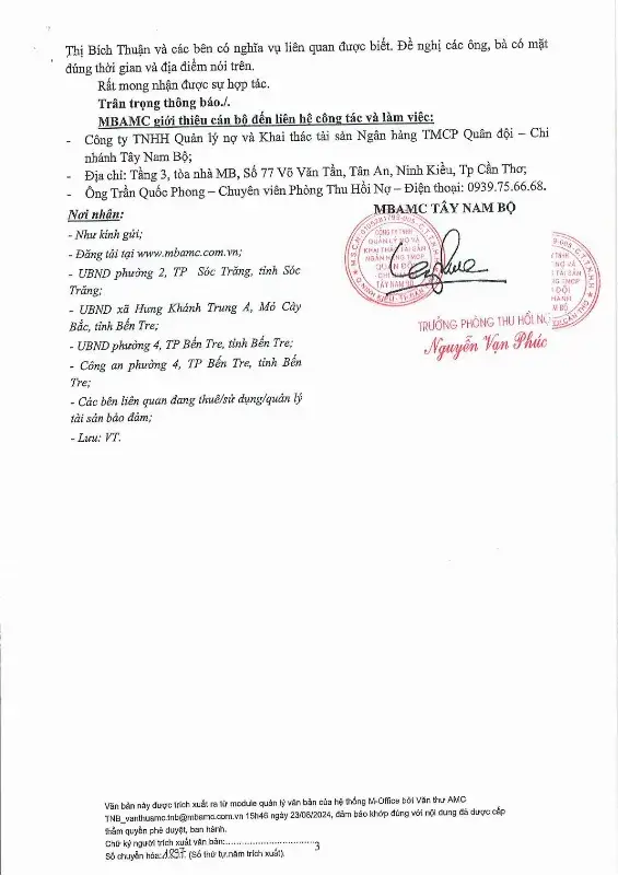 Ảnh chụp văn bản thông báo, trang 3