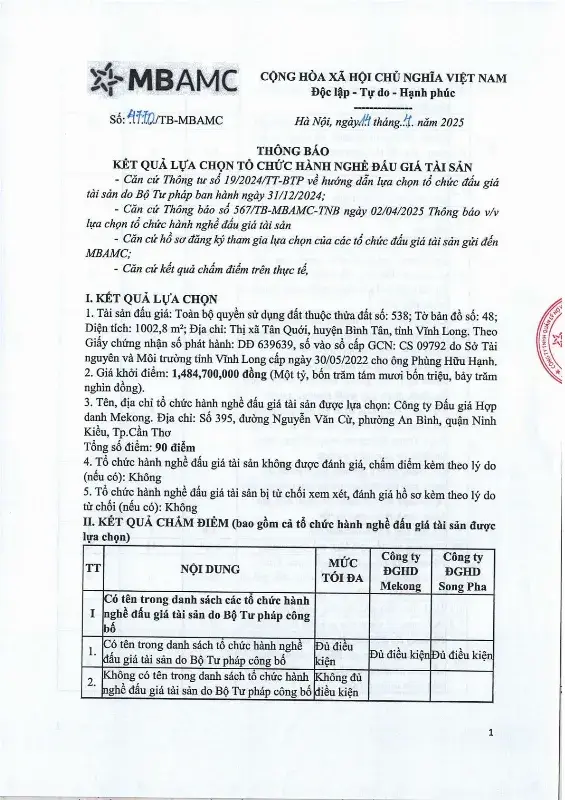 Ảnh chụp văn bản thông báo, trang 1