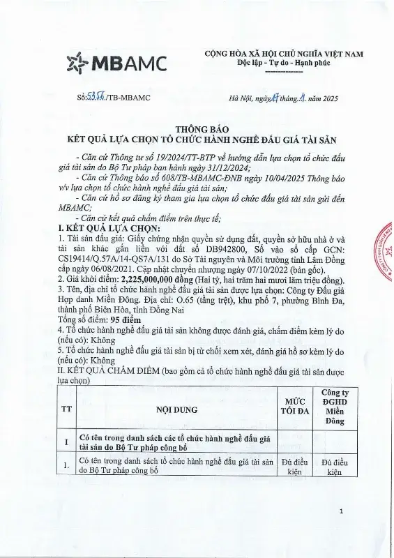 Ảnh chụp văn bản thông báo, trang 1