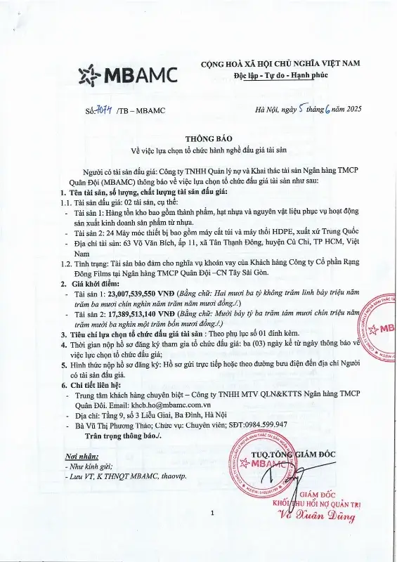 Ảnh chụp văn bản thông báo, trang 1