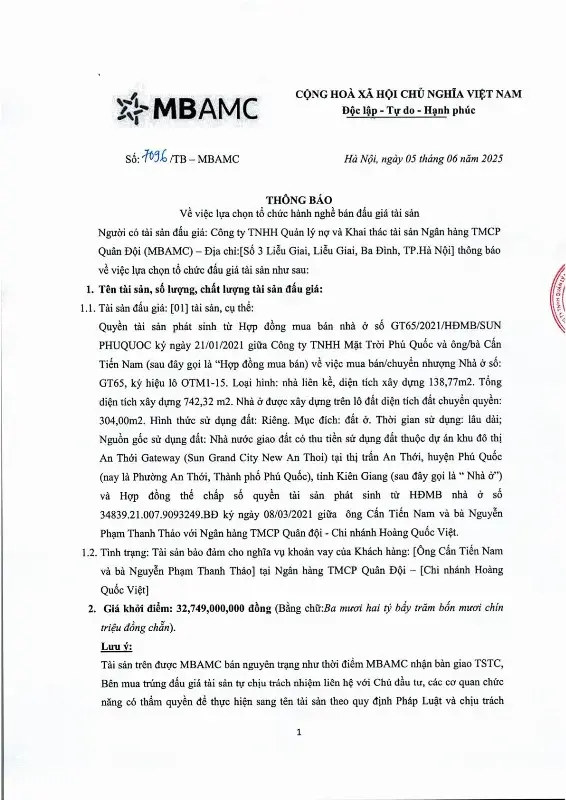 Ảnh chụp văn bản thông báo, trang 1