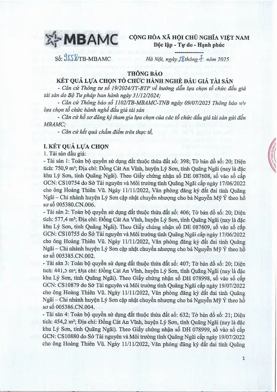 Ảnh chụp văn bản thông báo, trang 1