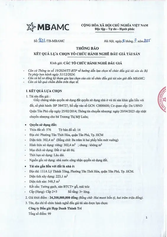 Ảnh chụp văn bản thông báo, trang 1